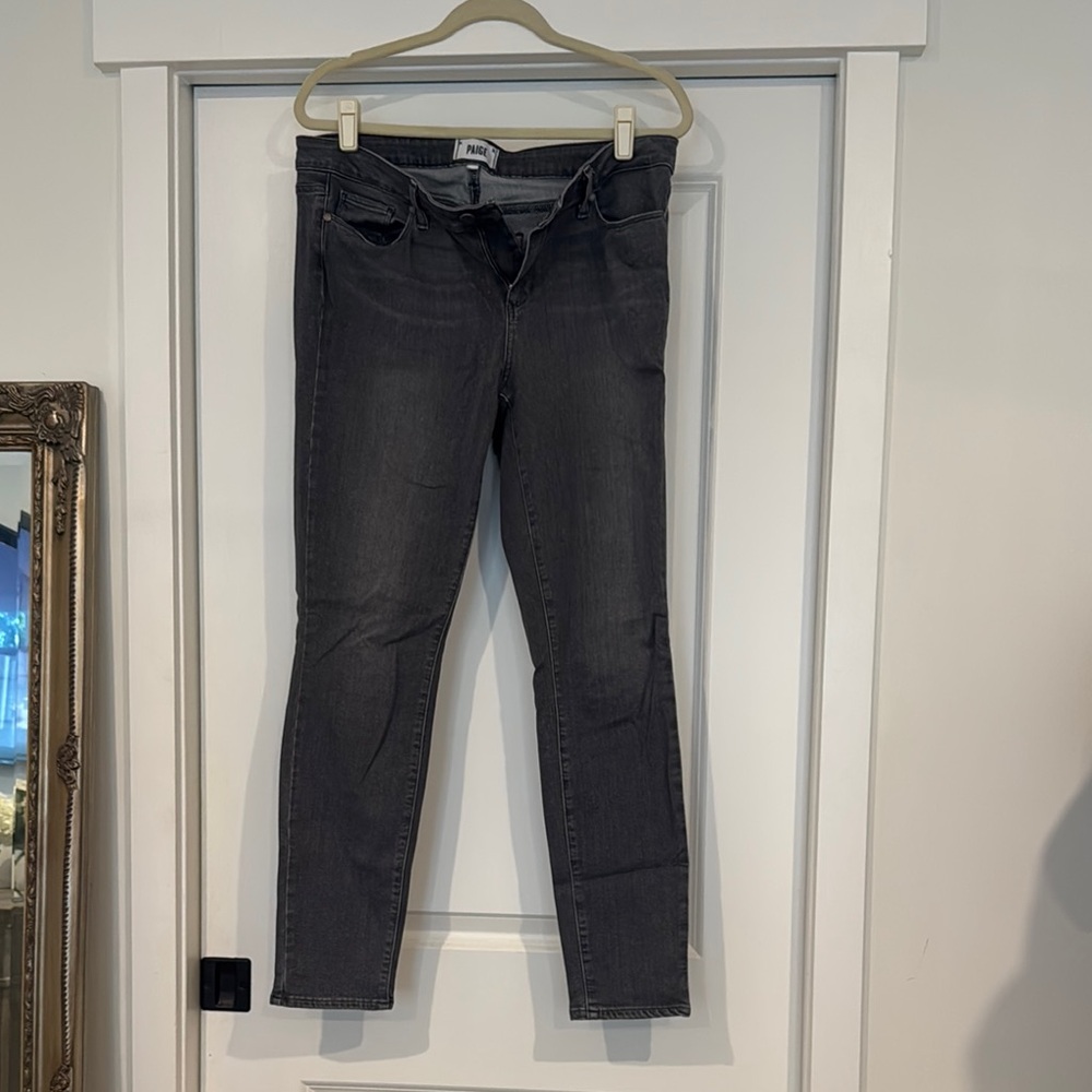 PAIGE Women's Charcoal Straight Leg Jeans